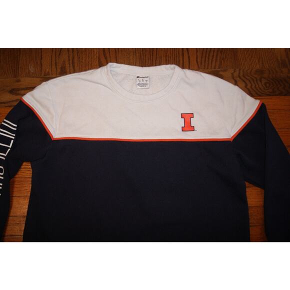 VTG Y2K ILLINOIS FIGHTING ILLINI Large Champion Sweatshirt White Blue Nice! - Picture 2 of 9